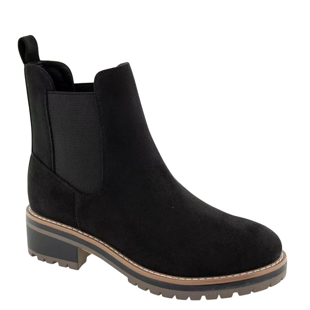 Kensie Size 8 Khai Black Short Chelsea Boot Block Heel Bootie Fall Autumn Work
